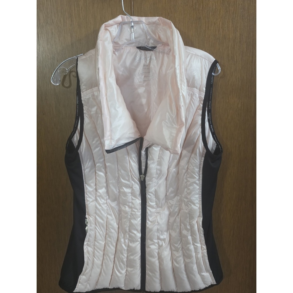 Calvin Klein Women's Performance Funnel Neck Down Vest Light Pink Size L -